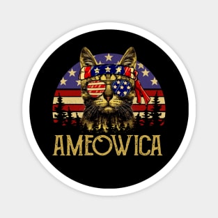 Ameowica Funny Cat Lover USA Flag Vintage Magnet